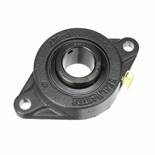 Sealmaster MSFT-23 Mounted Ball Bearings, Black Oxide Bearing, 2 Bolt Flange Bearings, 1-7/16" Diameter, Cast Iron Housing, Set Screw Locking, Felt Labyrinth Seal, Wide Inner Race