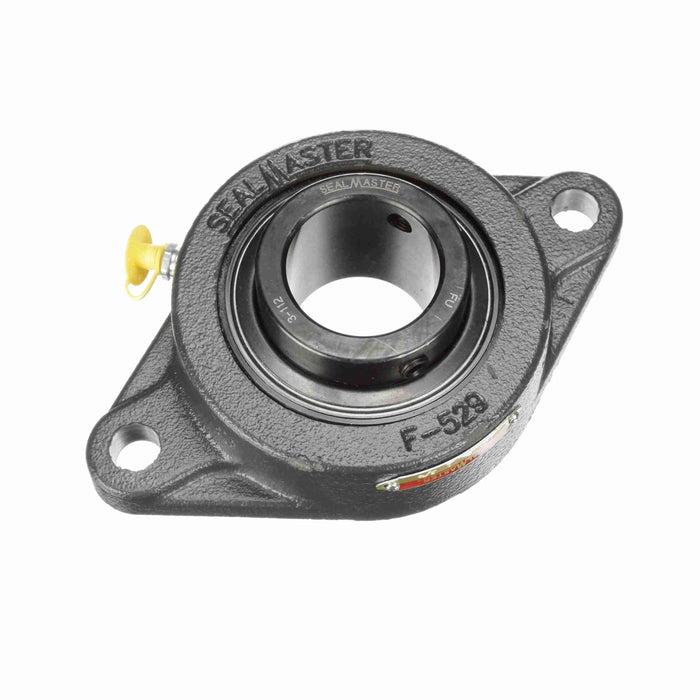 Sealmaster MSFT-28 Mounted Ball Bearings, Black Oxide Bearing, 2 Bolt Flange Bearings, 1-3/4" Diameter, Cast Iron Housing, Set Screw Locking, Felt Labyrinth Seal, Wide Inner Race