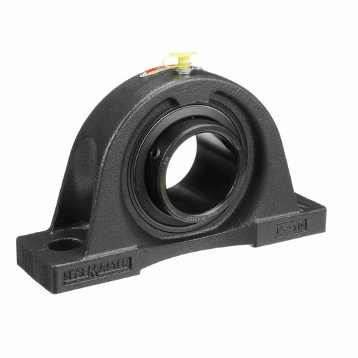 Sealmaster NP-35 Mounted Ball Bearings, Black Oxide Bearing, Pillow Block Bearings, 2-3/16" Diameter, Cast Iron Housing, Set Screw Locking, Felt Labyrinth Seal, Wide Inner Race