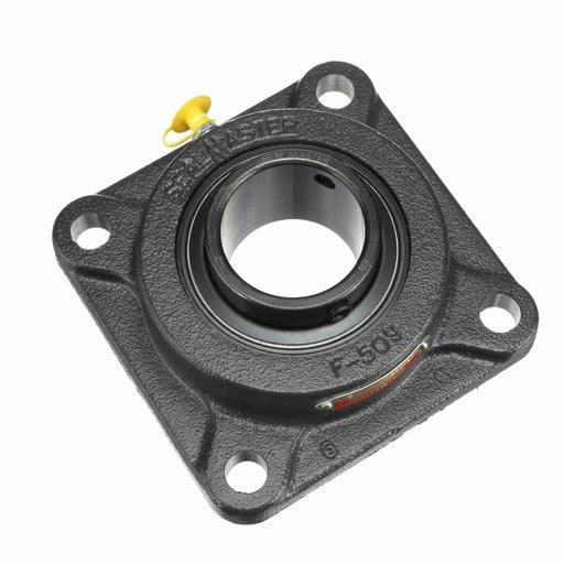 Sealmaster SF-32R Mounted Ball Bearings, Black Oxide Bearing, 4 Bolt Flange Bearings, 2" Diameter, Cast Iron Housing, Set Screw Locking, Felt Labyrinth Seal, Wide Inner Race