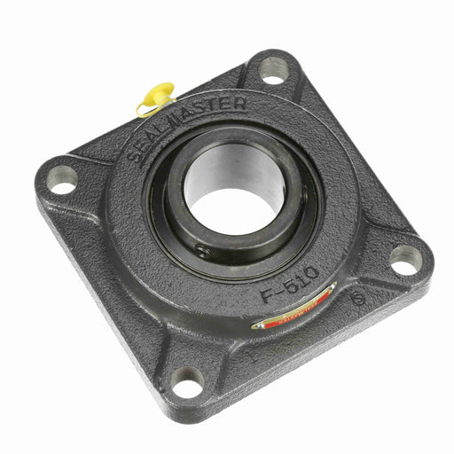 Sealmaster SF-32 Mounted Ball Bearings, Black Oxide Bearing, 4 Bolt Flange Bearings, 2" Diameter, Cast Iron Housing, Set Screw Locking, Felt Labyrinth Seal, Wide Inner Race