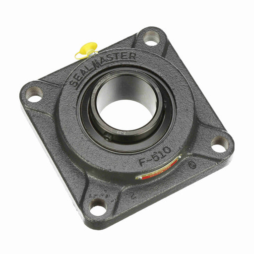 Sealmaster SF-35 Mounted Ball Bearings, Black Oxide Bearing, 4 Bolt Flange Bearings, 2-3/16" Diameter, Cast Iron Housing, Set Screw Locking, Felt Labyrinth Seal, Wide Inner Race