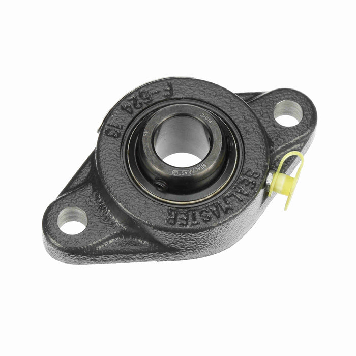 Sealmaster SFT-14 Mounted Ball Bearings, Black Oxide Bearing, 2 Bolt Flange Bearings, 7/8" Diameter, Cast Iron Housing, Set Screw Locking, Felt Labyrinth Seal, Wide Inner Race