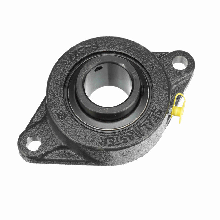 Sealmaster SFT-24 HI Mounted Ball Bearings, Black Oxide Bearing, 2 Bolt Flange Bearings, 1-1/2" Diameter, Cast Iron Housing, Set Screw Locking, Nomex Seal, High Performance, High Temperature Seal, High Temperature Grease, Krytox 226 Grease, Wide Inner Race