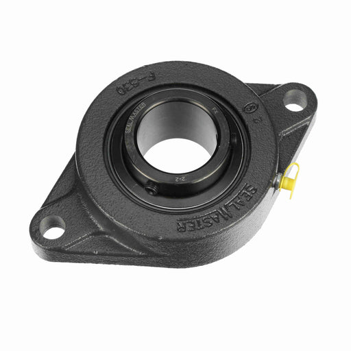 Sealmaster SFT-32 LO Mounted Ball Bearings, Black Oxide Bearing, 2 Bolt Flange Bearings, 2" Diameter, Cast Iron Housing, Set Screw Locking, Felt Labyrinth Seal, Low Drag, Wide Inner Race