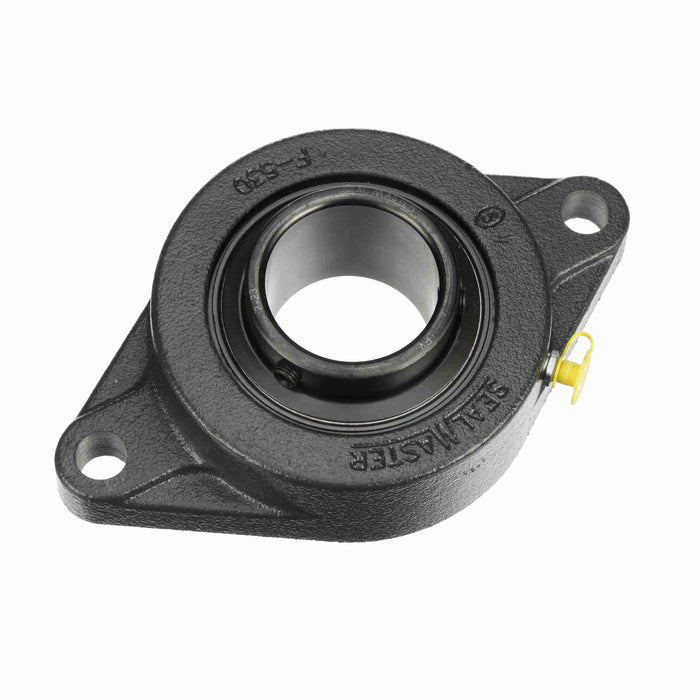 Sealmaster SFT-35 Mounted Ball Bearings, Black Oxide Bearing, 2 Bolt Flange Bearings, 2-3/16" Diameter, Cast Iron Housing, Set Screw Locking, Felt Labyrinth Seal, Wide Inner Race