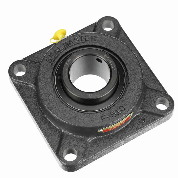 Sealmaster MSFD-71 Mounted Ball Bearings, Black Oxide Bearing, 4 Bolt Flange Bearings, 4-7/16" Diameter, Cast Iron Housing, Double Set Screw Locking, Felt Labyrinth Seal, Wide Inner Race