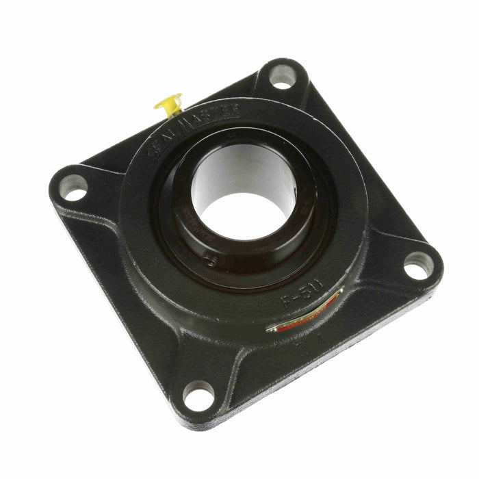 Sealmaster MSF-35 Mounted Ball Bearings, Black Oxide Bearing, 4 Bolt Flange Bearings, 2-3/16" Diameter, Cast Iron Housing, Set Screw Locking, Felt Labyrinth Seal, Wide Inner Race