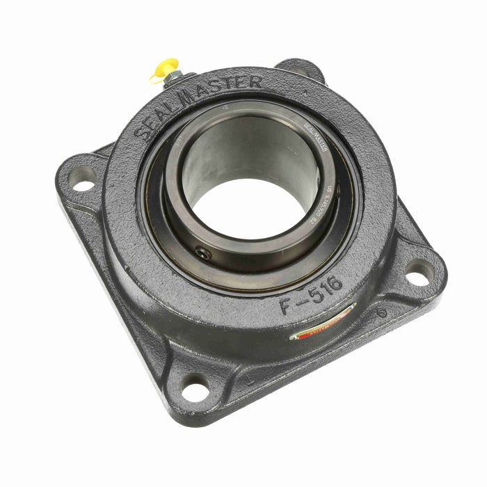 Sealmaster MSF-55 CPJ Mounted Ball Bearings, Black Oxide Bearing, 4 Bolt Flange Bearings, 3-7/16" Diameter, Cast Iron Housing, Set Screw Locking, Felt Labyrinth Seal, Wide Inner Race