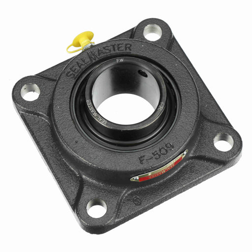 Sealmaster SF-32RC Mounted Ball Bearings, Black Oxide Bearing, 4 Bolt Flange Bearings, 2" Diameter, Cast Iron Housing, Set Screw Locking, Contact Seal, Wide Inner Race