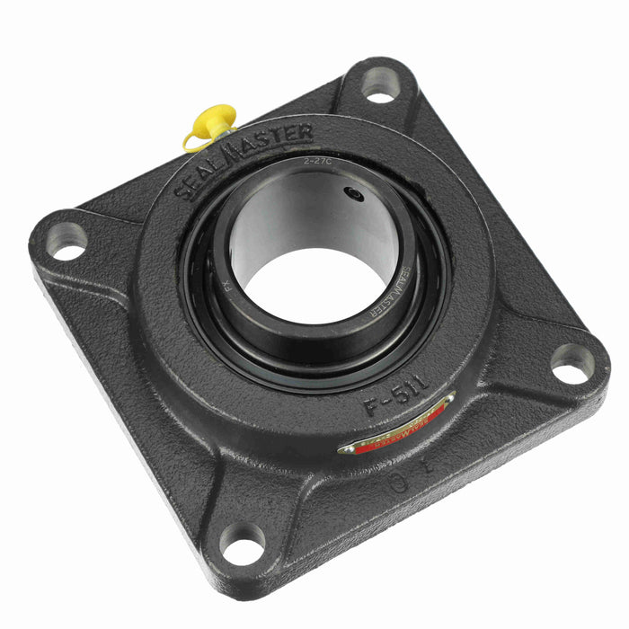 Sealmaster SF-39C Mounted Ball Bearings, Black Oxide Bearing, 4 Bolt Flange Bearings, 2-7/16" Diameter, Cast Iron Housing, Set Screw Locking, Contact Seal, Wide Inner Race