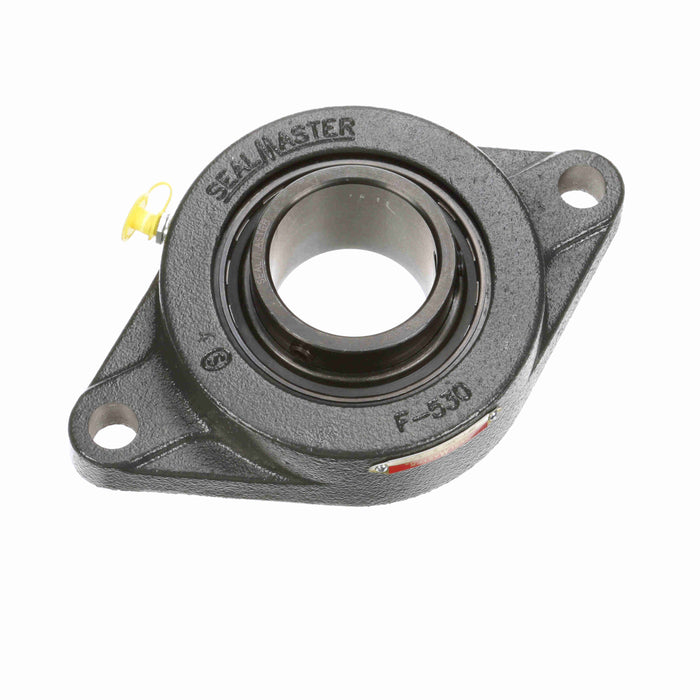 Sealmaster SFT-35C Mounted Ball Bearings, Black Oxide Bearing, 2 Bolt Flange Bearings, 2-3/16" Diameter, Cast Iron Housing, Set Screw Locking, Contact Seal, Wide Inner Race