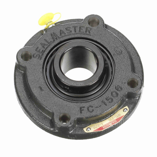 Sealmaster MFC-23C Mounted Ball Bearings, Black Oxide Bearing, 4 Bolt Piloted Flange Bearings, 1-7/16" Diameter, Cast Iron Housing, Set Screw Locking, Contact Seal, Wide Inner Race