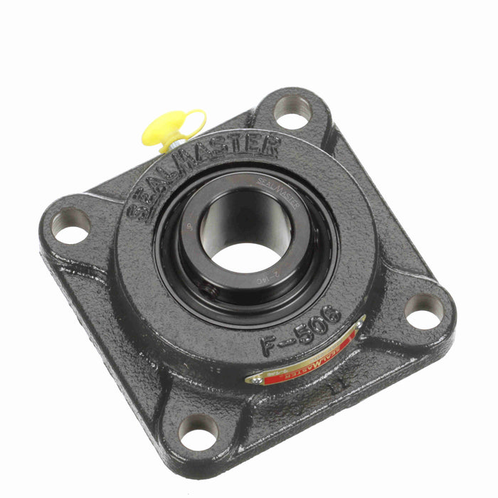 Sealmaster MSF-20C Mounted Ball Bearings, Black Oxide Bearing, 4 Bolt Flange Bearings, 1-1/4" Diameter, Cast Iron Housing, Set Screw Locking, Contact Seal, Wide Inner Race