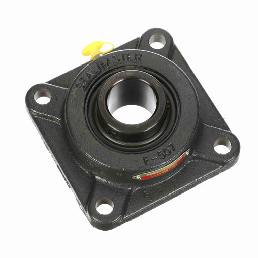 Sealmaster MSF-23C Mounted Ball Bearings, Black Oxide Bearing, 4 Bolt Flange Bearings, 1-7/16" Diameter, Cast Iron Housing, Set Screw Locking, Contact Seal, Wide Inner Race