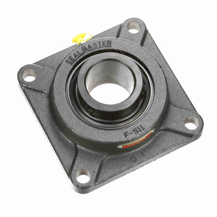 Sealmaster MSF-36 DRT Mounted Ball Bearings, Black Oxide Bearing, 4 Bolt Flange Bearings, 2-1/4" Diameter, Cast Iron Housing, Set Screw Locking, Triple Lip Seal, High Contamination, Wide Inner Race