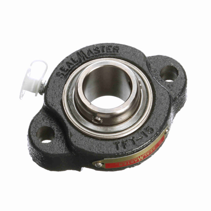 Sealmaster TFT-PN16 Mounted Ball Bearings, Black Oxide Bearing, 2 Bolt Flange Bearings, 1" Diameter, Cast Iron Housing, Concentric Locking, High Performance Seal (HPS), Wide Inner Race