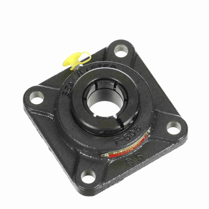 Sealmaster SF-19T Mounted Ball Bearings, Black Oxide Bearing, 4 Bolt Flange Bearings, 1-3/16" Diameter, Cast Iron Housing, Concentric Locking, Felt Labyrinth Seal, Wide Inner Race