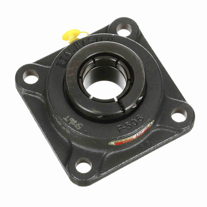 Sealmaster SF-26T Mounted Ball Bearings, Black Oxide Bearing, 4 Bolt Flange Bearings, 1-5/8" Diameter, Cast Iron Housing, Concentric Locking, Felt Labyrinth Seal, Wide Inner Race