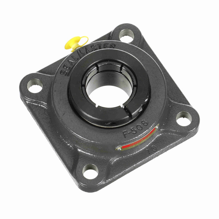 Sealmaster SF-28T Mounted Ball Bearings, Black Oxide Bearing, 4 Bolt Flange Bearings, 1-3/4" Diameter, Cast Iron Housing, Concentric Locking, Felt Labyrinth Seal, Wide Inner Race