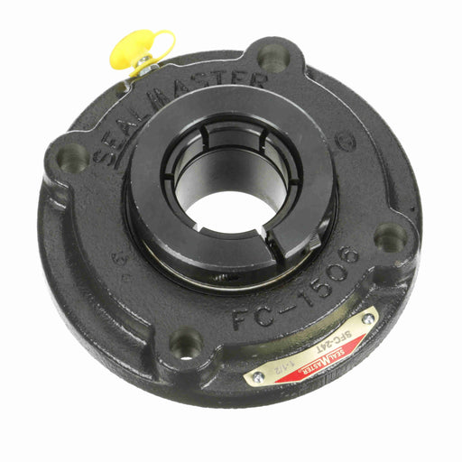 Sealmaster SFC-24T HI Mounted Ball Bearings, Black Oxide Bearing, 4 Bolt Piloted Flange Bearings, 1-1/2" Diameter, Cast Iron Housing, Concentric Locking, Nomex Seal, High Performance, High Temperature Seal, High Temperature Grease, Krytox 226 Grease, Wide Inner Race