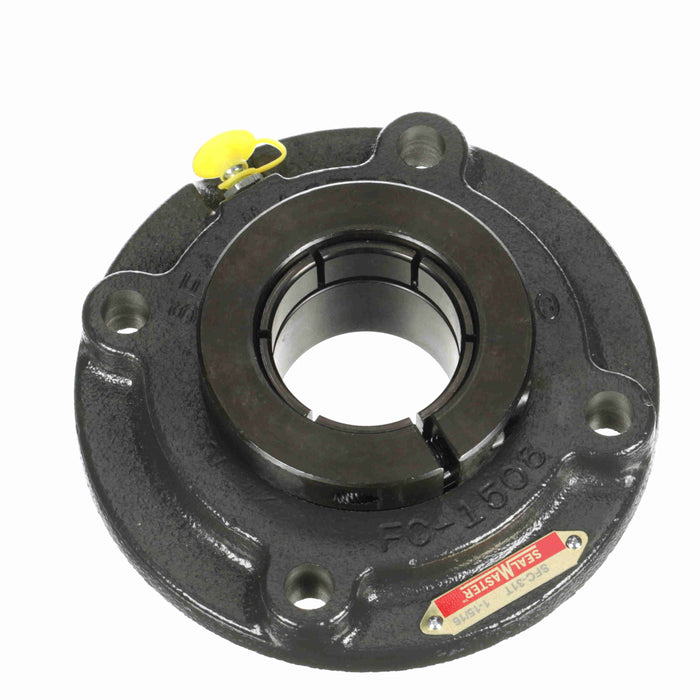 Sealmaster SFC-31T HTC Mounted Ball Bearings, Black Oxide Bearing, 4 Bolt Piloted Flange Bearings, 1-15/16" Diameter, Cast Iron Housing, Concentric Locking, Contact Seal, High Temperature Seal, High Temperature Grease, Wide Inner Race