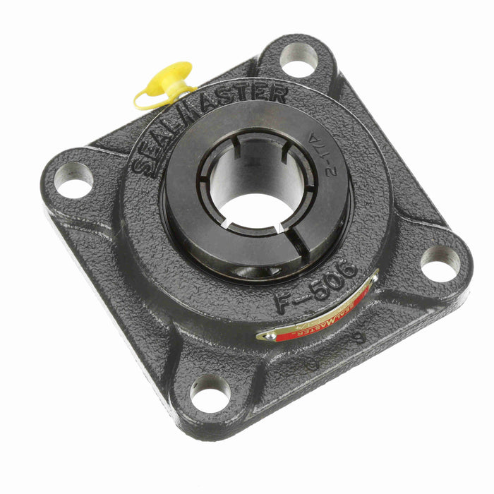 Sealmaster MSF-20T Mounted Ball Bearings, Black Oxide Bearing, 4 Bolt Flange Bearings, 1-1/4" Diameter, Cast Iron Housing, Concentric Locking, Felt Labyrinth Seal, Wide Inner Race