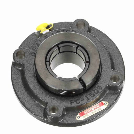 Sealmaster MFC-31TC Mounted Ball Bearings, Black Oxide Bearing, 4 Bolt Piloted Flange Bearings, 1-15/16" Diameter, Cast Iron Housing, Concentric Locking, Contact Seal, Wide Inner Race