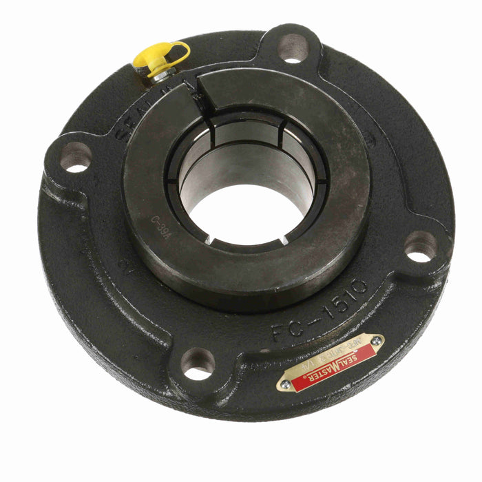 Sealmaster MFC-36TC Mounted Ball Bearings, Black Oxide Bearing, 4 Bolt Piloted Flange Bearings, 2-1/4" Diameter, Cast Iron Housing, Concentric Locking, Contact Seal, Wide Inner Race