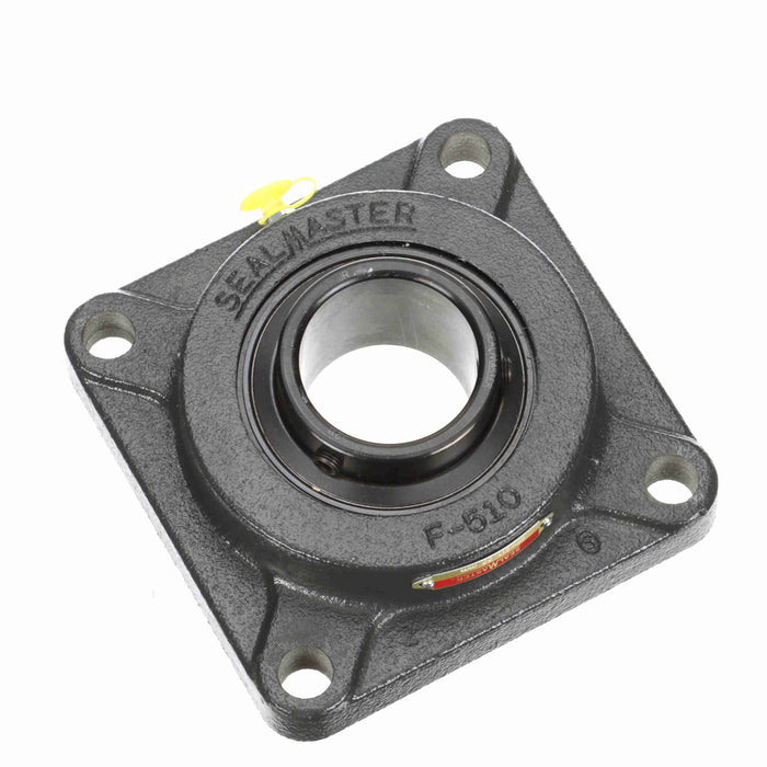 Sealmaster SF-211 Mounted Ball Bearings, Black Oxide Bearing, 4 Bolt Flange Bearings, 55mm Diameter, Cast Iron Housing, Set Screw Locking, Felt Labyrinth Seal, Wide Inner Race