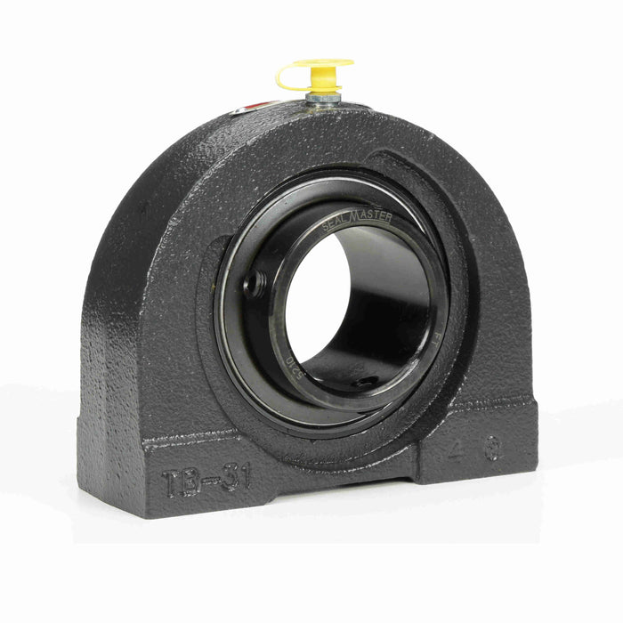 Sealmaster TB-210 Mounted Ball Bearings, Black Oxide Bearing, Tapped Base Pillow Block Bearings, 50mm Diameter, Cast Iron Housing, Set Screw Locking, Felt Labyrinth Seal, Wide Inner Race