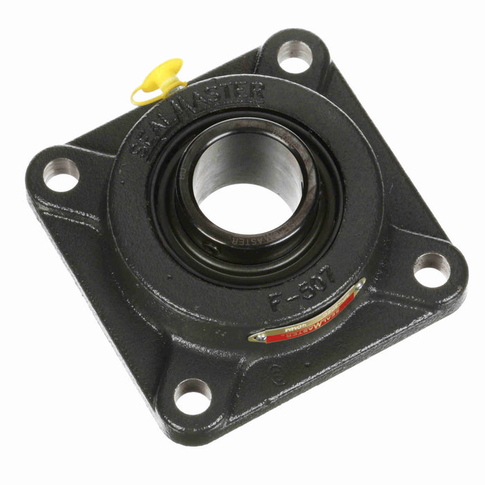 Sealmaster SF-208C Mounted Ball Bearings, Black Oxide Bearing, 4 Bolt Flange Bearings, 40mm Diameter, Cast Iron Housing, Set Screw Locking, Contact Seal, Wide Inner Race