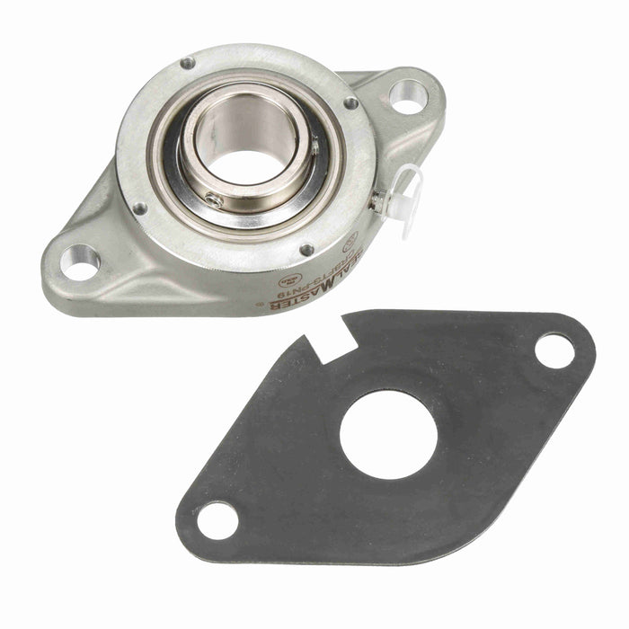 Sealmaster CRBFTS-PN19 Mounted Ball Bearings, Phosphorous Nickel Coated Bearing, 2 Bolt Flange Bearings, 1-3/16" Diameter, Stainless Steel Housing, Set Screw Locking, High Performance Seal (HPS), Machined For Bolt on End Cap and Backside Shield Included, Wide Inner Race