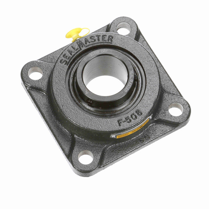 Sealmaster SF-28 DRT Mounted Ball Bearings, Black Oxide Bearing, 4 Bolt Flange Bearings, 1-3/4" Diameter, Cast Iron Housing, Set Screw Locking, Triple Lip Seal, High Contamination, Wide Inner Race