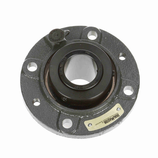 Sealmaster USFC5000-107 Mounted Spherical Roller Bearings, Black Oxide Bearing, 4 Bolt Piloted Flange Bearings, 1-7/16" Diameter, Cast Iron Housing, Two Set Screw Lock Collars, Felt Labyrinth Seal, 