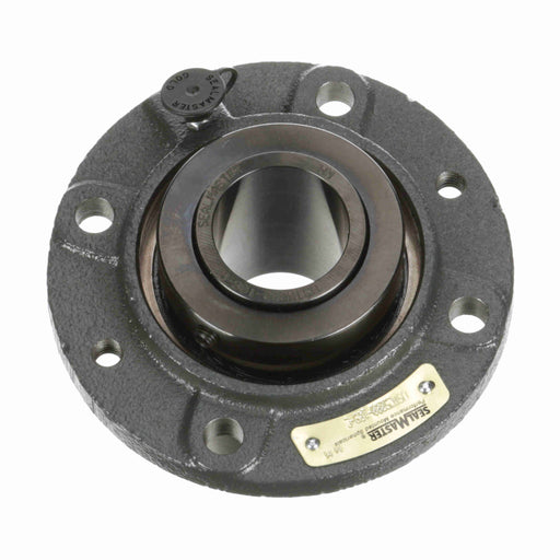 Sealmaster USFC5000-112-C Mounted Spherical Roller Bearings, Black Oxide Bearing, 4 Bolt Piloted Flange Bearings, 1-3/4" Diameter, Cast Iron Housing, Two Set Screw Lock Collars, Contact Seal, 