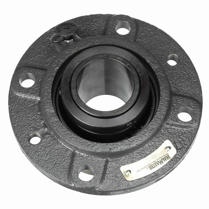 Sealmaster USFC5000-212 Mounted Spherical Roller Bearings, Black Oxide Bearing, 4 Bolt Piloted Flange Bearings, 2-3/4" Diameter, Cast Iron Housing, Two Set Screw Lock Collars, Felt Labyrinth Seal, 