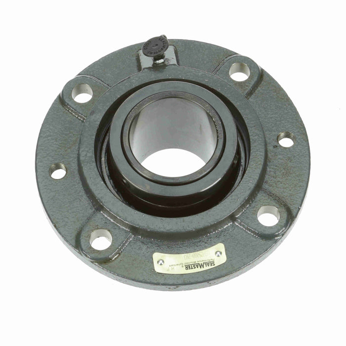 Sealmaster USFC5000-203 Mounted Spherical Roller Bearings, Black Oxide Bearing, 4 Bolt Piloted Flange Bearings, 2-3/16" Diameter, Cast Iron Housing, Two Set Screw Lock Collars, Felt Labyrinth Seal, 