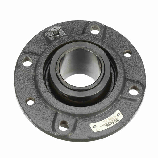 Sealmaster USFC5000-203-C Mounted Spherical Roller Bearings, Black Oxide Bearing, 4 Bolt Piloted Flange Bearings, 2-3/16" Diameter, Cast Iron Housing, Two Set Screw Lock Collars, Contact Seal, 