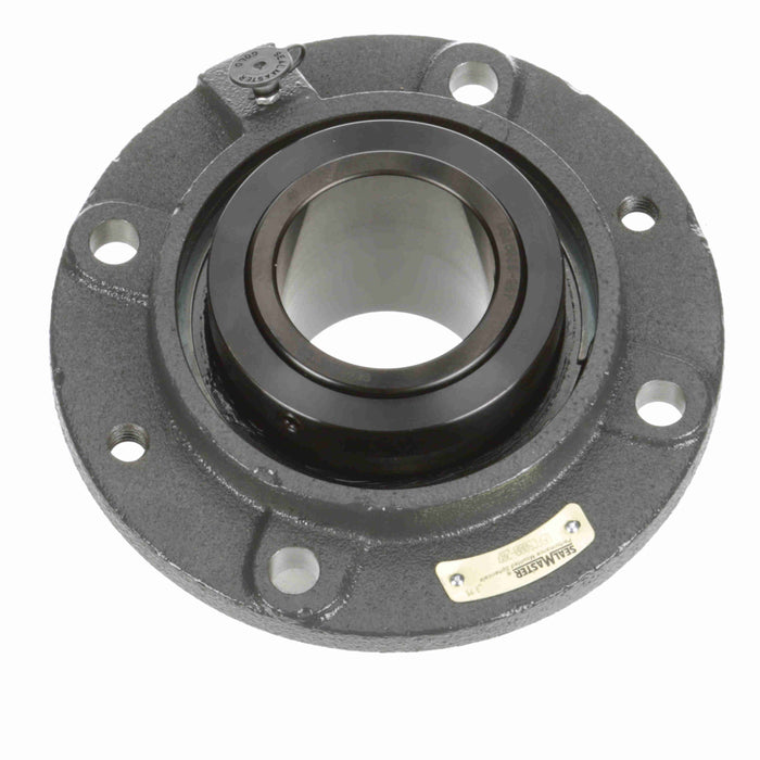 Sealmaster USFC5000-207 Mounted Spherical Roller Bearings, Black Oxide Bearing, 4 Bolt Piloted Flange Bearings, 2-7/16" Diameter, Cast Iron Housing, Two Set Screw Lock Collars, Felt Labyrinth Seal, 