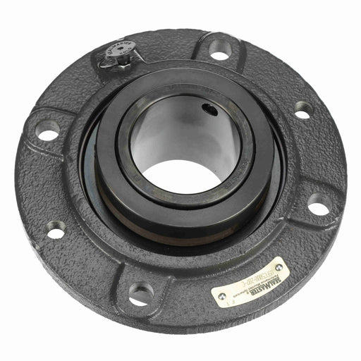 Sealmaster USFC5000-207-C Mounted Spherical Roller Bearings, Black Oxide Bearing, 4 Bolt Piloted Flange Bearings, 2-7/16" Diameter, Cast Iron Housing, Two Set Screw Lock Collars, Contact Seal, 