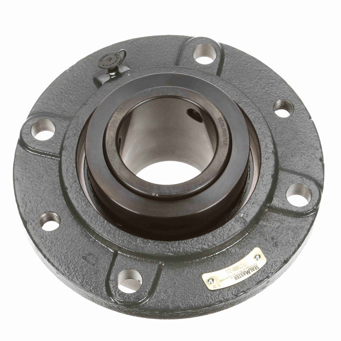 Sealmaster USFC5000-211 Mounted Spherical Roller Bearings, Black Oxide Bearing, 4 Bolt Piloted Flange Bearings, 2-11/16" Diameter, Cast Iron Housing, Two Set Screw Lock Collars, Felt Labyrinth Seal, 