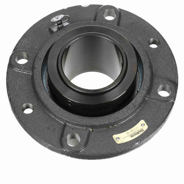 Sealmaster USFC5000-300 Mounted Spherical Roller Bearings, Black Oxide Bearing, 4 Bolt Piloted Flange Bearings, 3" Diameter, Cast Iron Housing, Two Set Screw Lock Collars, Felt Labyrinth Seal, 