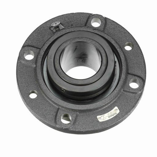 Sealmaster USFC5000-303 Mounted Spherical Roller Bearings, Black Oxide Bearing, 4 Bolt Piloted Flange Bearings, 3-3/16" Diameter, Cast Iron Housing, Two Set Screw Lock Collars, Felt Labyrinth Seal, 