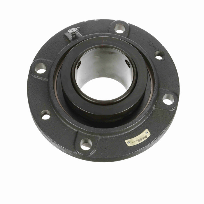 Sealmaster USFC5000-400 Mounted Spherical Roller Bearings, Black Oxide Bearing, 4 Bolt Piloted Flange Bearings, 4" Diameter, Cast Iron Housing, Two Set Screw Lock Collars, Felt Labyrinth Seal, 