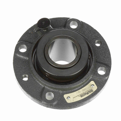 Sealmaster USFC5000E-108-C Mounted Spherical Roller Bearings, Black Oxide Bearing, 4 Bolt Piloted Flange Bearings, 1-1/2" Diameter, Cast Iron Housing, Two Set Screw Lock Collars, Contact Seal, 