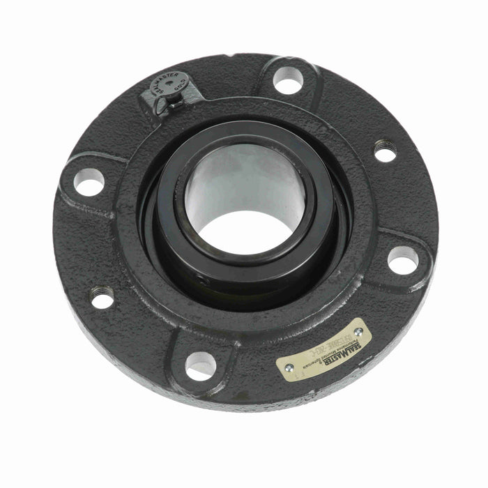 Sealmaster USFC5000E-203-C Mounted Spherical Roller Bearings, Black Oxide Bearing, 4 Bolt Piloted Flange Bearings, 2-3/16" Diameter, Cast Iron Housing, Two Set Screw Lock Collars, Contact Seal, 