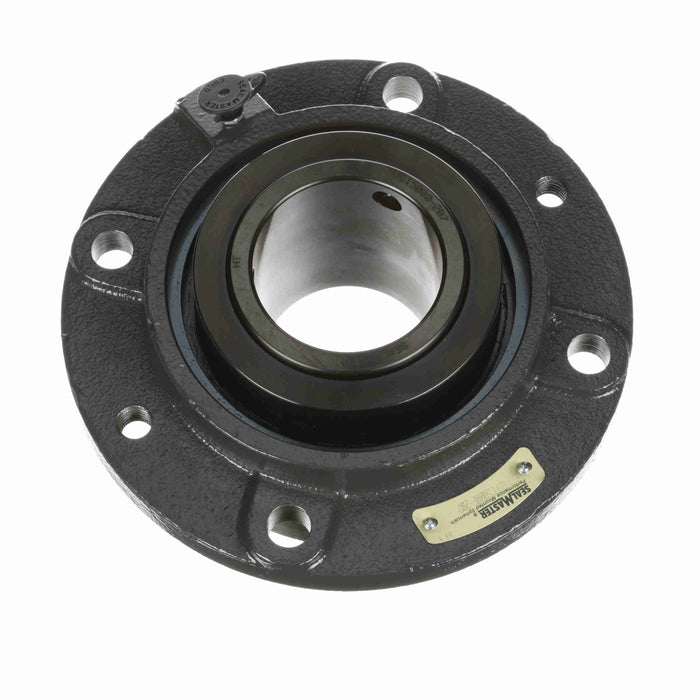 Sealmaster USFC5000E-207 Mounted Spherical Roller Bearings, Black Oxide Bearing, 4 Bolt Piloted Flange Bearings, 2-7/16" Diameter, Cast Iron Housing, Two Set Screw Lock Collars, Felt Labyrinth Seal, 