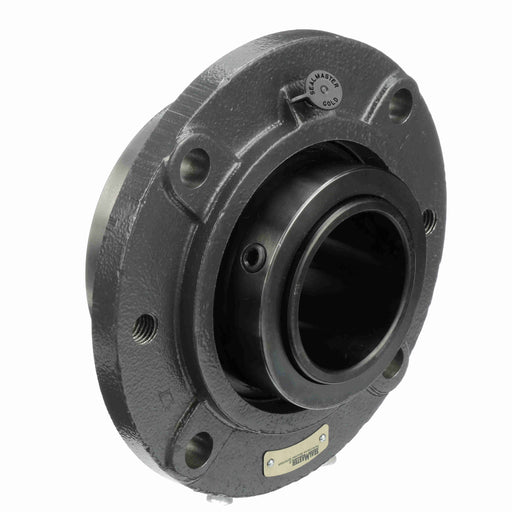 Sealmaster USFC5000E-215 Mounted Spherical Roller Bearings, Black Oxide Bearing, 4 Bolt Piloted Flange Bearings, 2-15/16" Diameter, Cast Iron Housing, Two Set Screw Lock Collars, Felt Labyrinth Seal, 