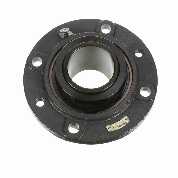 Sealmaster USFC5000E-307 Mounted Spherical Roller Bearings, Black Oxide Bearing, 4 Bolt Piloted Flange Bearings, 3-7/16" Diameter, Cast Iron Housing, Two Set Screw Lock Collars, Felt Labyrinth Seal, 